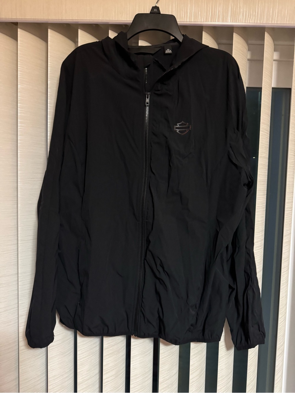 Harley-Davidson Black Zip Front Windbreaker with Subtle Chest Logo